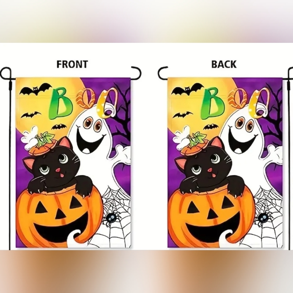 Boo halloween ghost and cat in pumpkin garden flag nwt